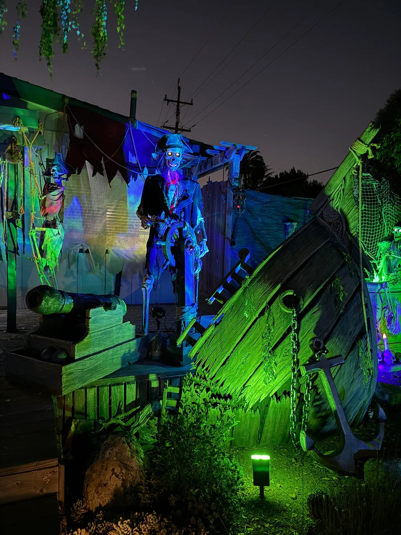 9 ft Haunted Pirate Ship with Skeleton Crew Halloween Decoration
